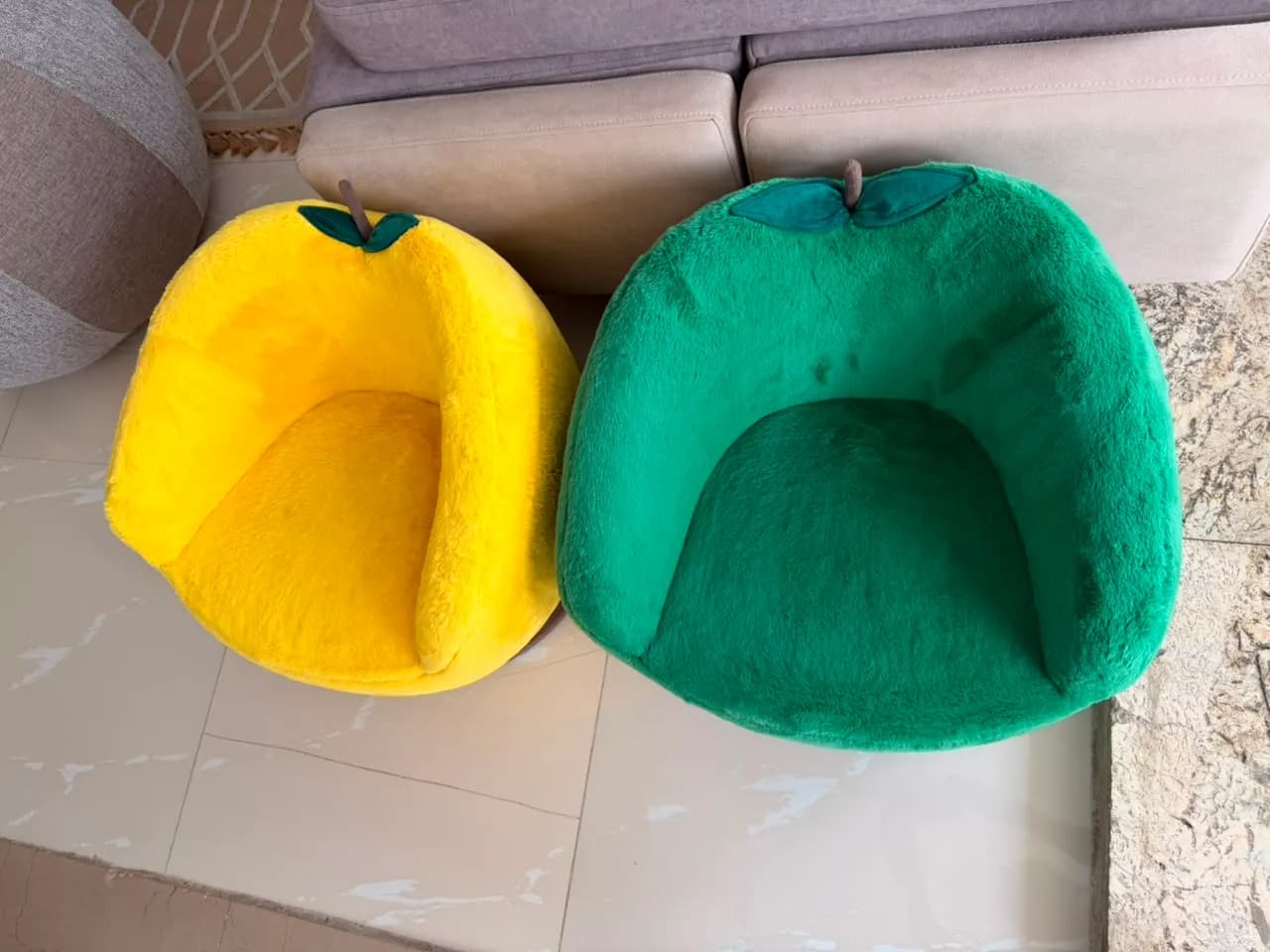 Whimsical Fruit-Inspired Swivel Lounge Chairs (Set of 2) – Vibrant Yellow & Green Plush Accent Chairs – Excellent Condition — view 3