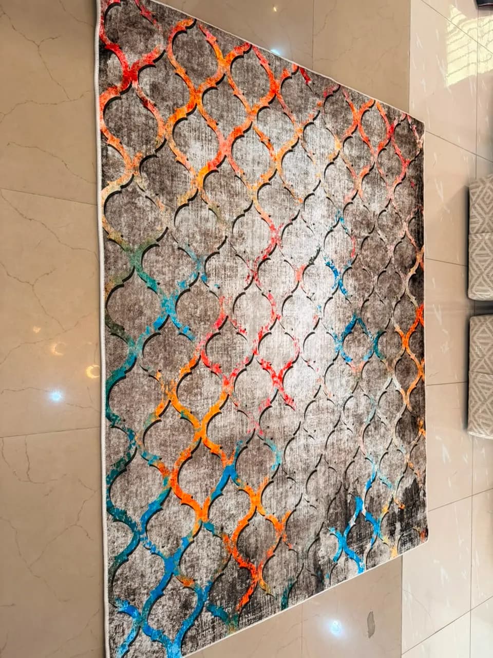 Modern Abstract Geometric Area Rug – Large Multi-Color Trellis Pattern Carpet (Single Unit)