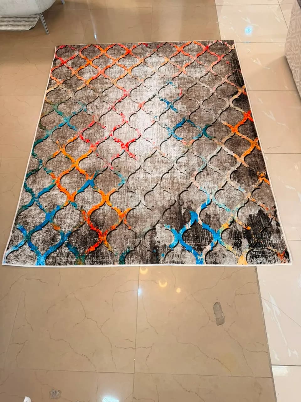 Modern Abstract Geometric Area Rug – Large Multi-Color Trellis Pattern Carpet (Single Unit) — view 3