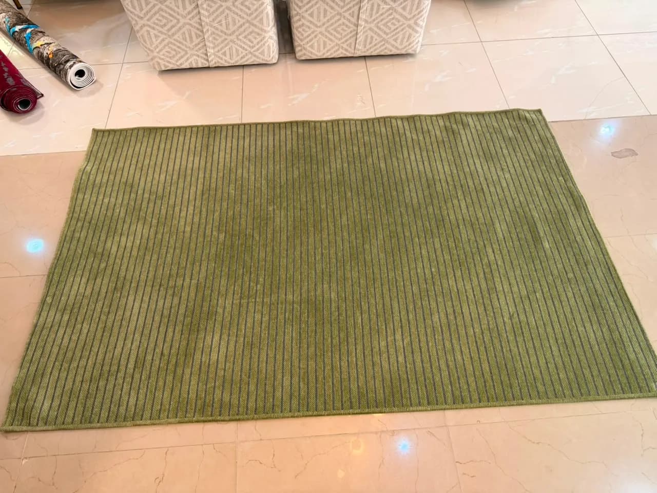 Modern Minimalist Olive Green Striped Rug — view 2