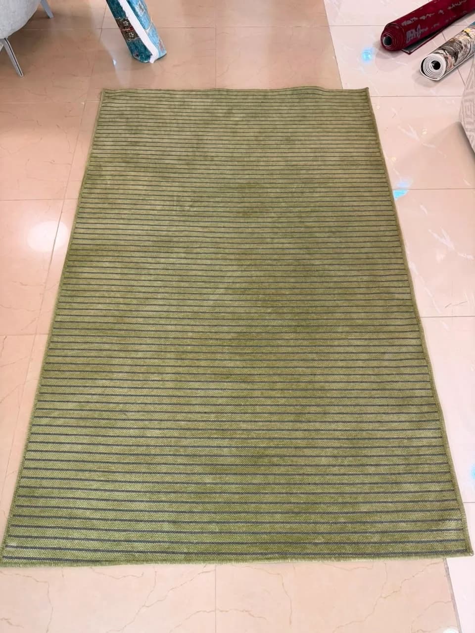 Modern Minimalist Olive Green Striped Rug — view 3