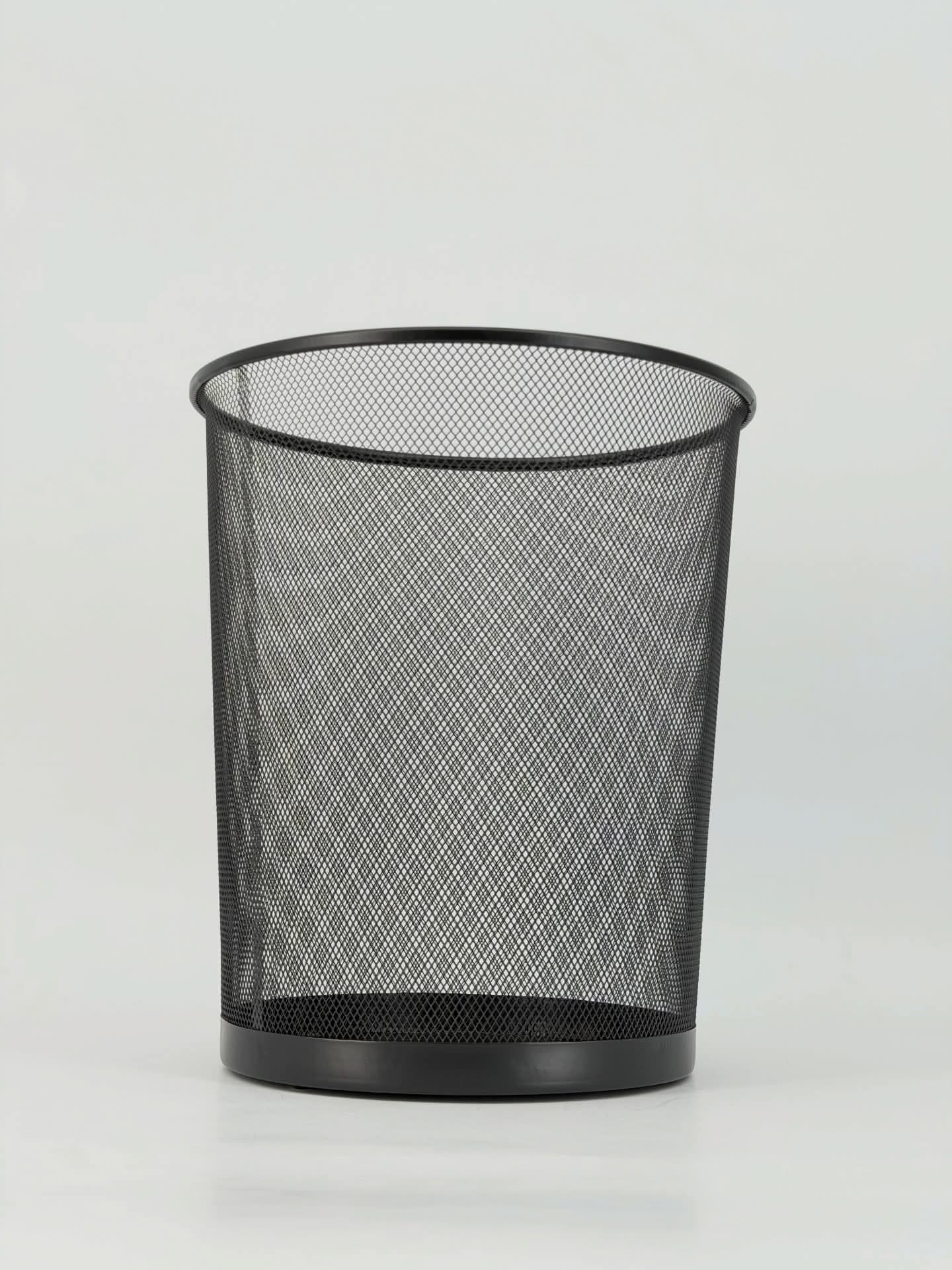 ROUND BLACK STEEL WASTE BIN — view 1