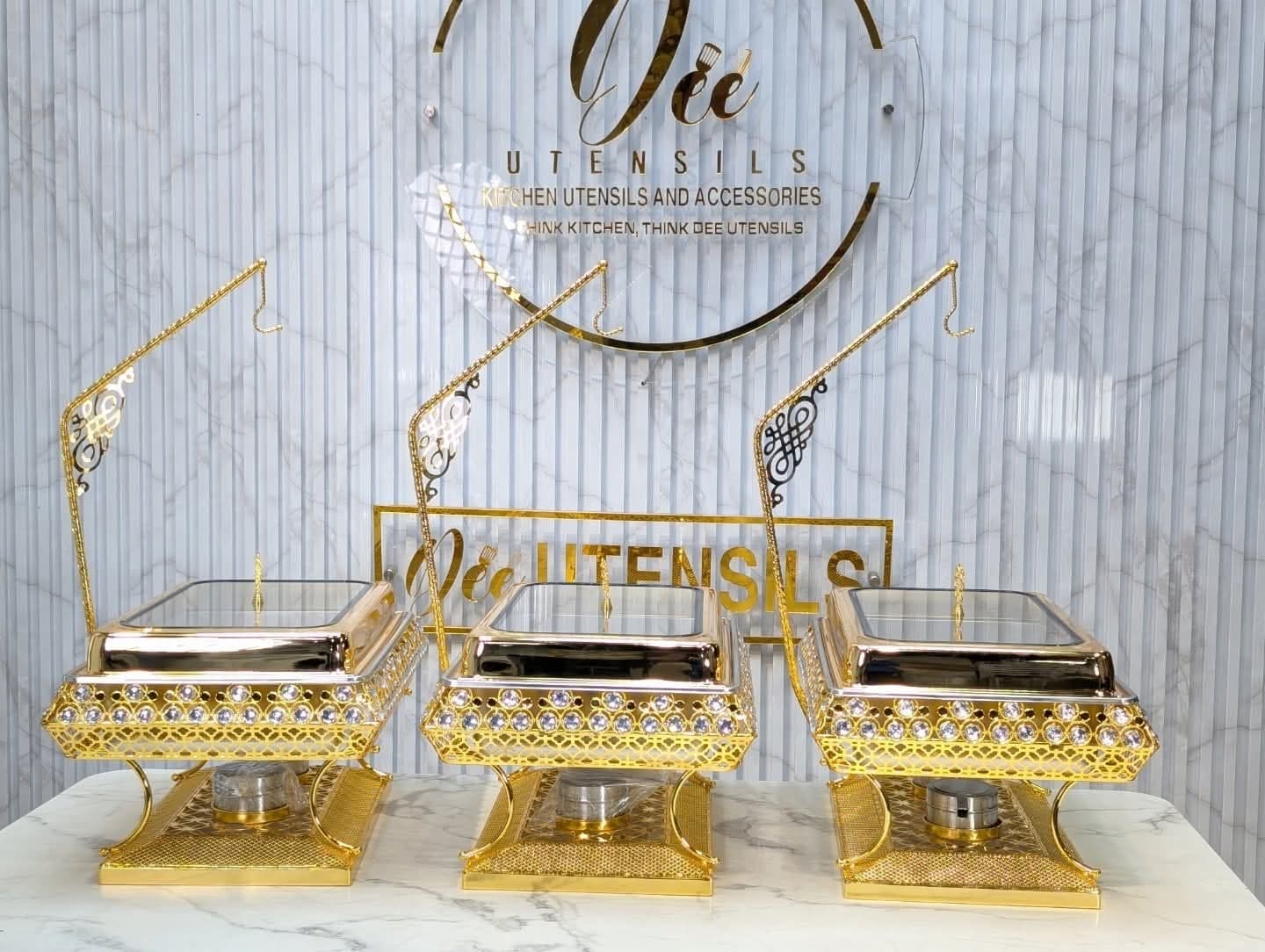 LUXURY GOLD &DIAMOND CHAFFING DISH X3PCS SET — view 1