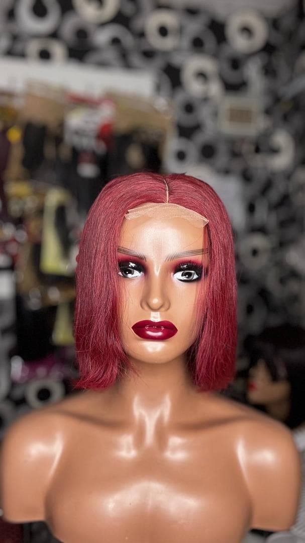 Burgundy Sleek Bob Lace Front Wig — view 3