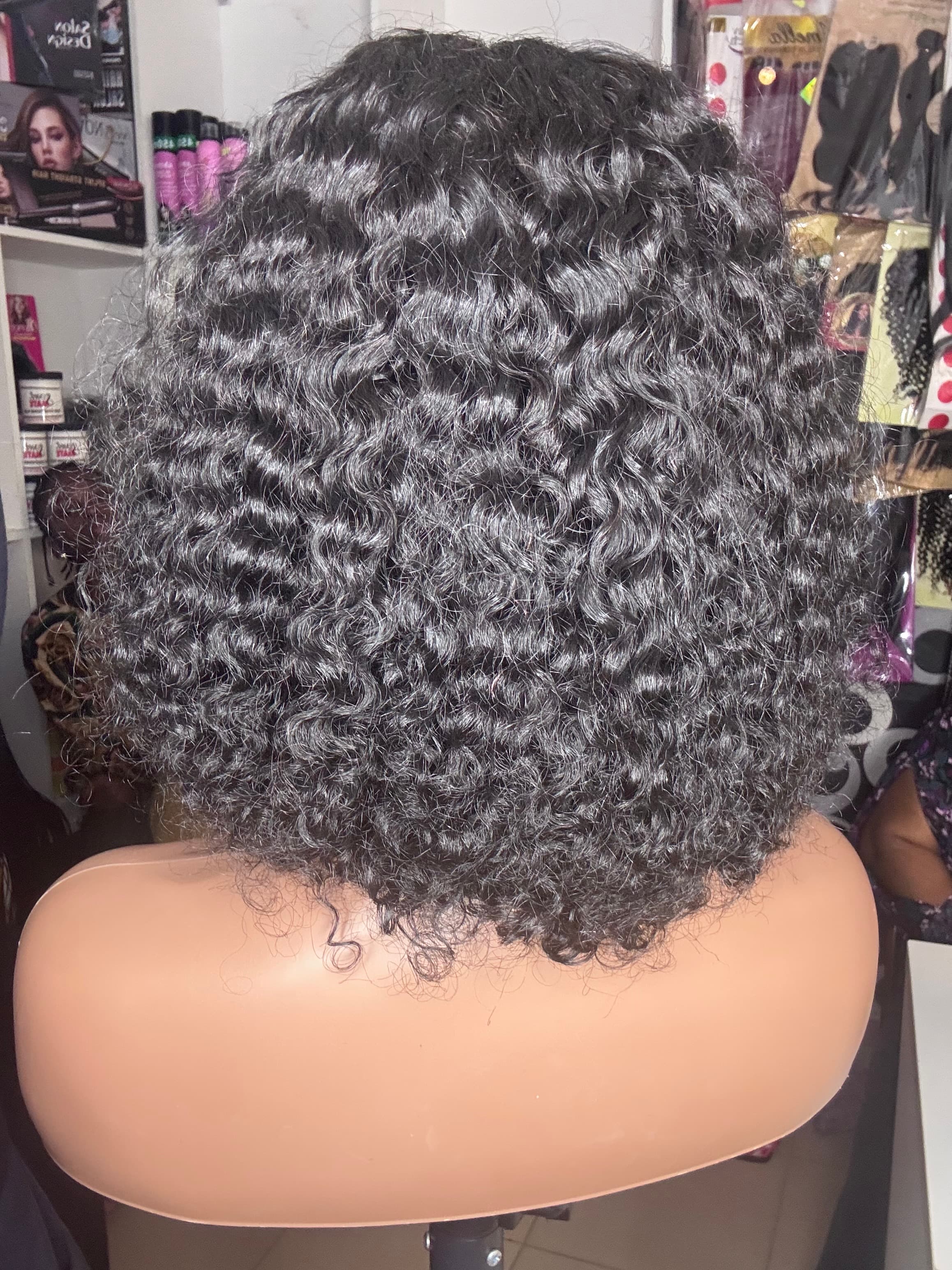 Short Deep Wave / Kinky Curly Natural Black Bob Wig — view 1
