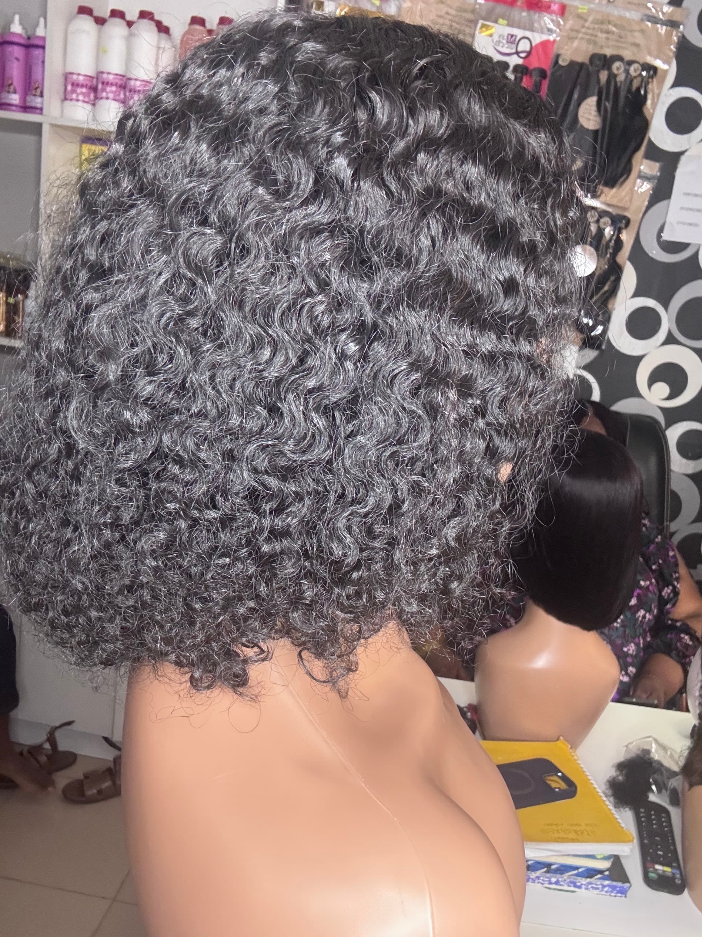 Short Deep Wave / Kinky Curly Natural Black Bob Wig — view 2