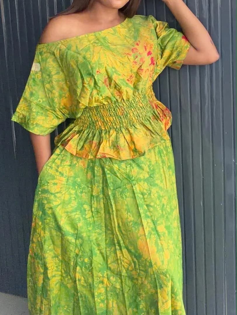 Adire 2piece Smokey top & Skirt